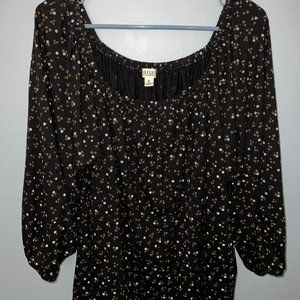 ana XL, Black, Floral, Off-The-Shoulder, Balloon Sleeve Top